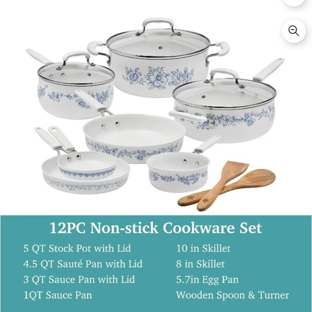 ✨ Pioneer Woman 12-Piece Classic Ceramic Cookware Set, Agatha Blue - Picture 3 of 4